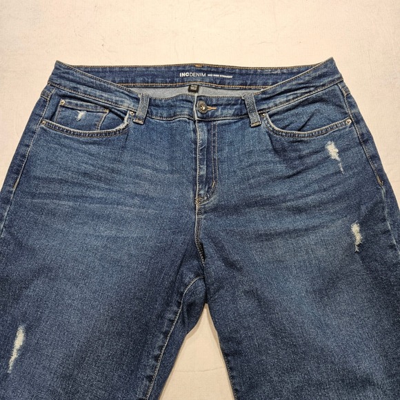 INC International Concepts Mid Rise Straight Jeans 14/32 Distressed Blue Denim - Picture 3 of 11